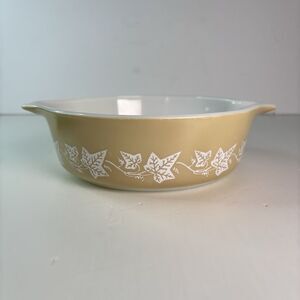 Vintage PYREX #471 Sandlewood Tan White Ivy 1 Pint Casserole Dish USA 1960s